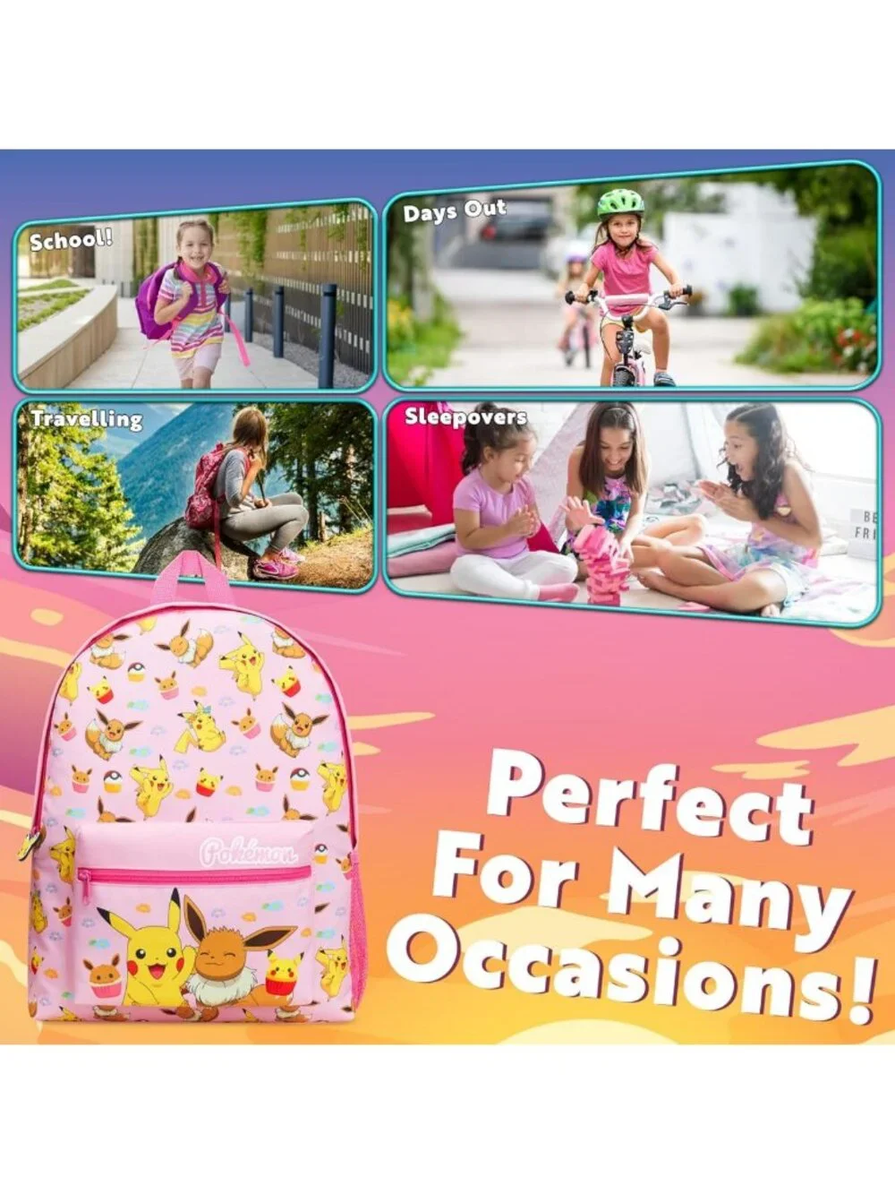 Cute Pikachu Backpack for Kids & Teens, Anime Daycare School Bag, Travel